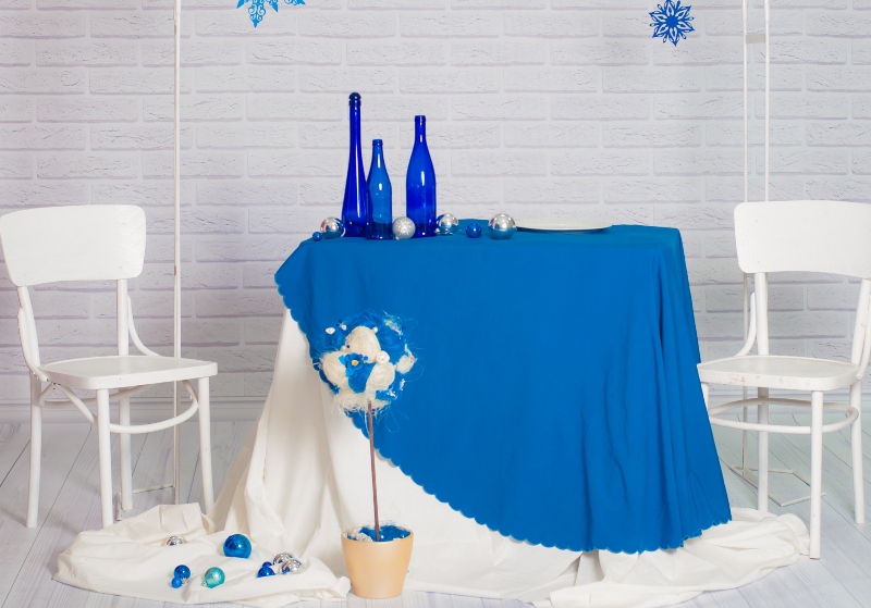 buffet served in the winter blue with snowflakes